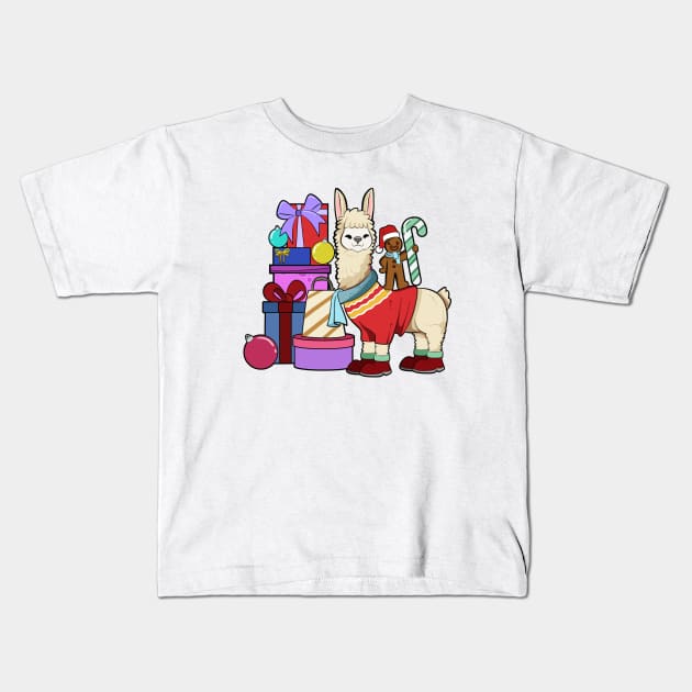 With gingerbread man - llama Christmas Kids T-Shirt by Modern Medieval Design